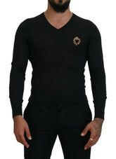 Dolce & Gabbana Gray Cashmere V-neck Gold Heart Sweater -   -  Dolce & Gabbana.